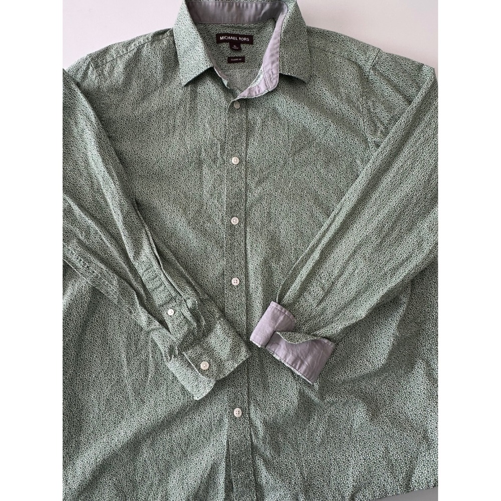 Michael Kors Mens XL Classic Fit Green Floral Long Sleeve Button Down Shirt